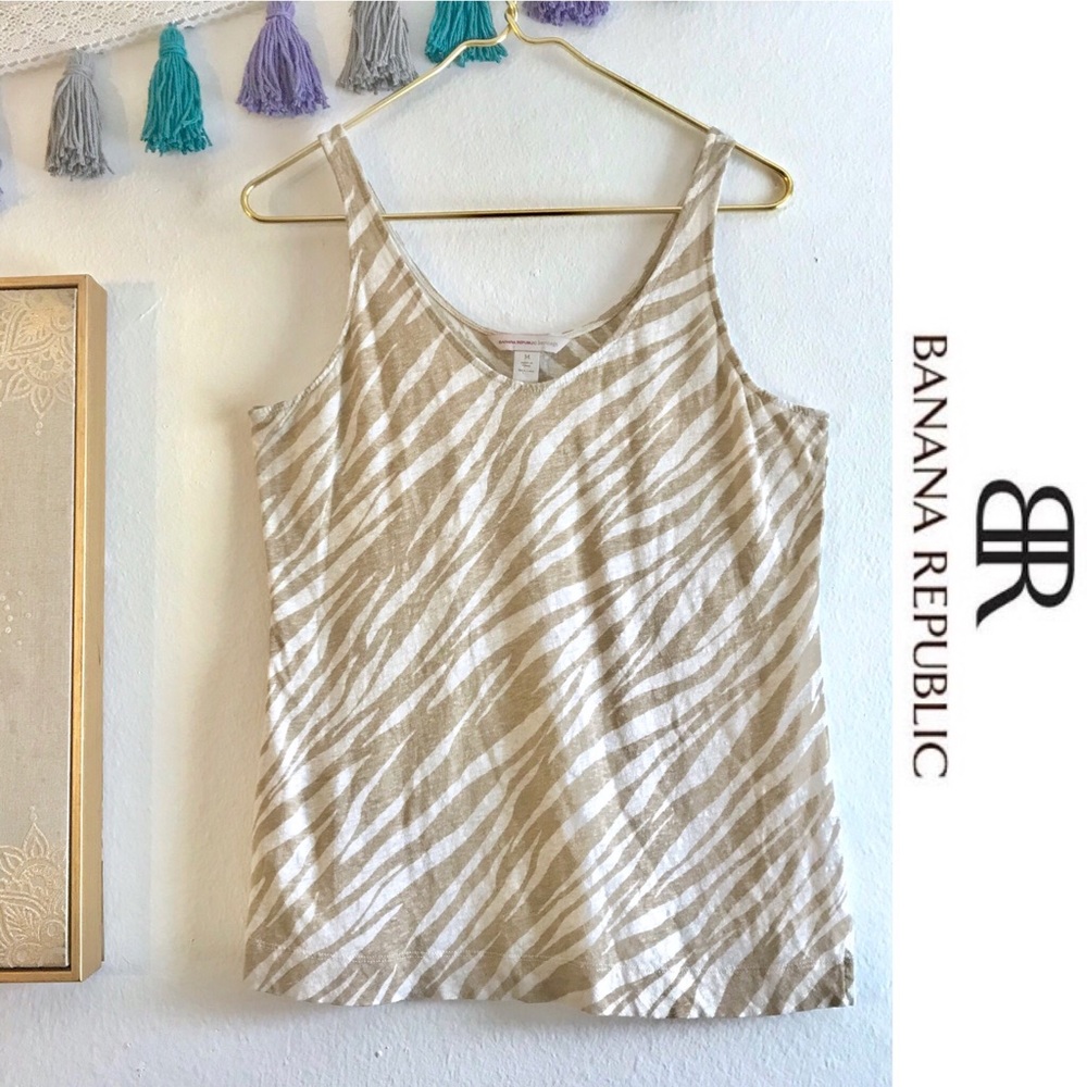 Banana Republic Stripe Animal Print Linen Tank